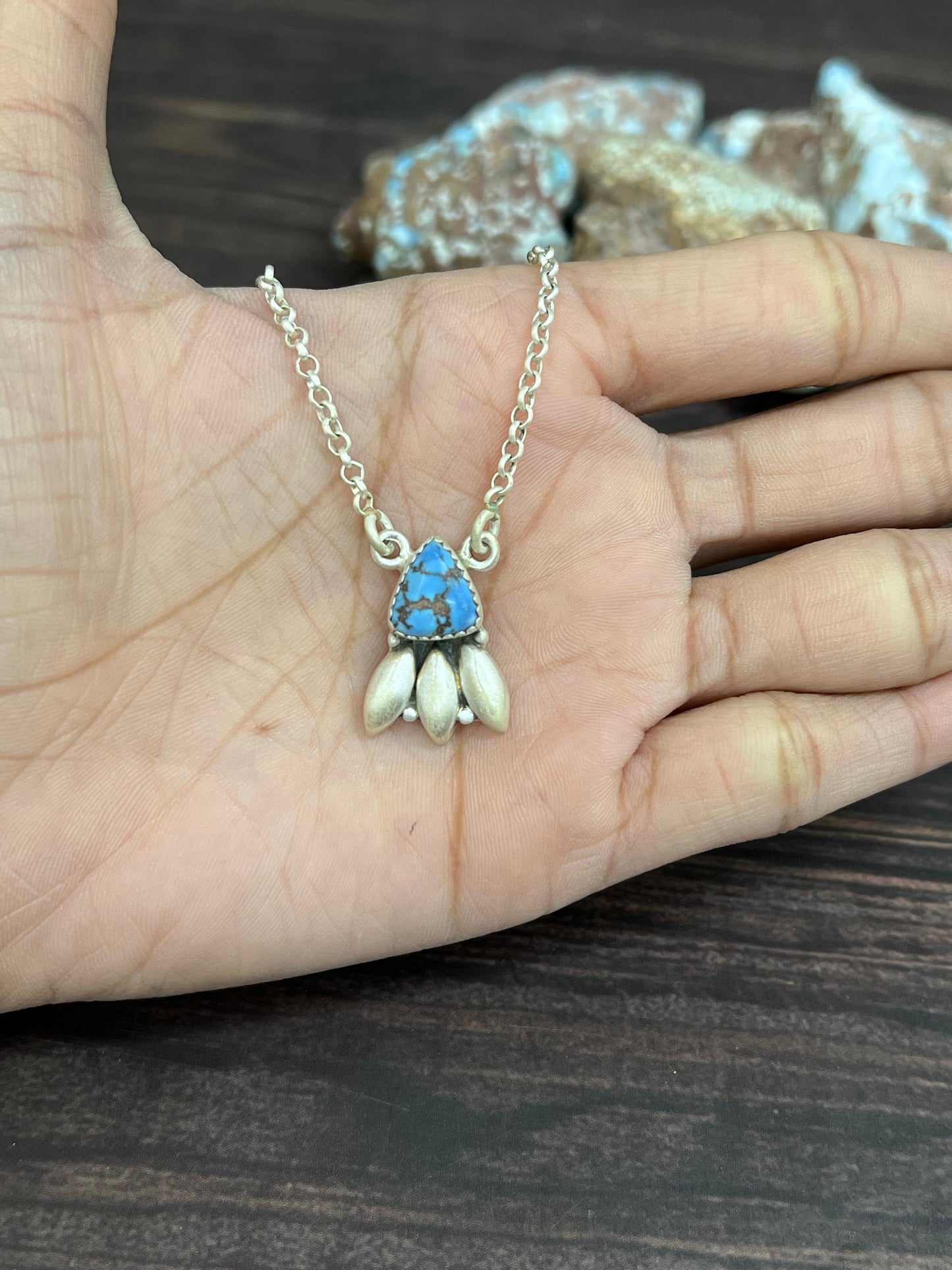 "Ball Collection" Handmade Sterling Silver Golden Hills Turquoise Necklace with Signed Nizhoni