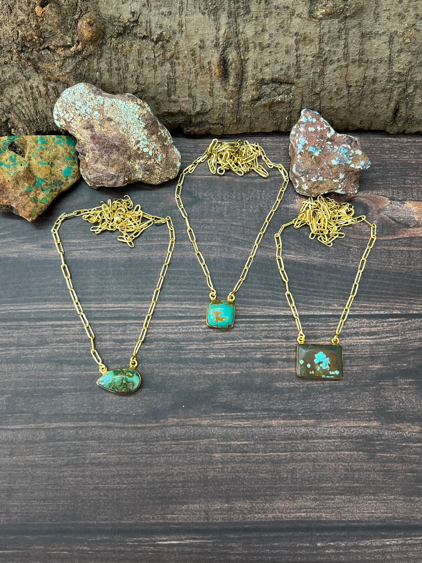 "THE GOLDEN COLLECTION" Handmade Natural Kingman Turquoise, Sonoran Mountain Turquoise, Number 8 Gold Plated Necklace (3)