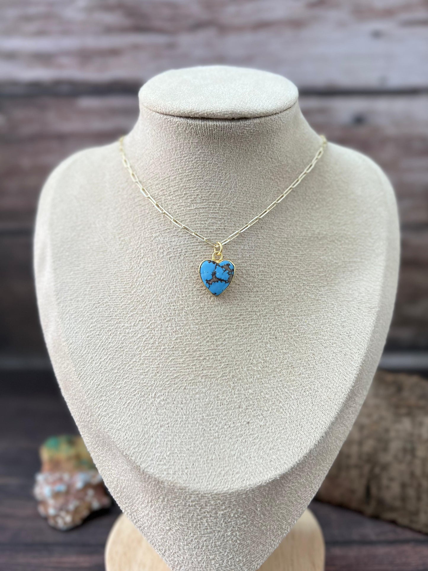 "THE GOLDEN COLLECTION" Handmade Natural Golden Hills Turquoise Heart Gold Plated Necklace