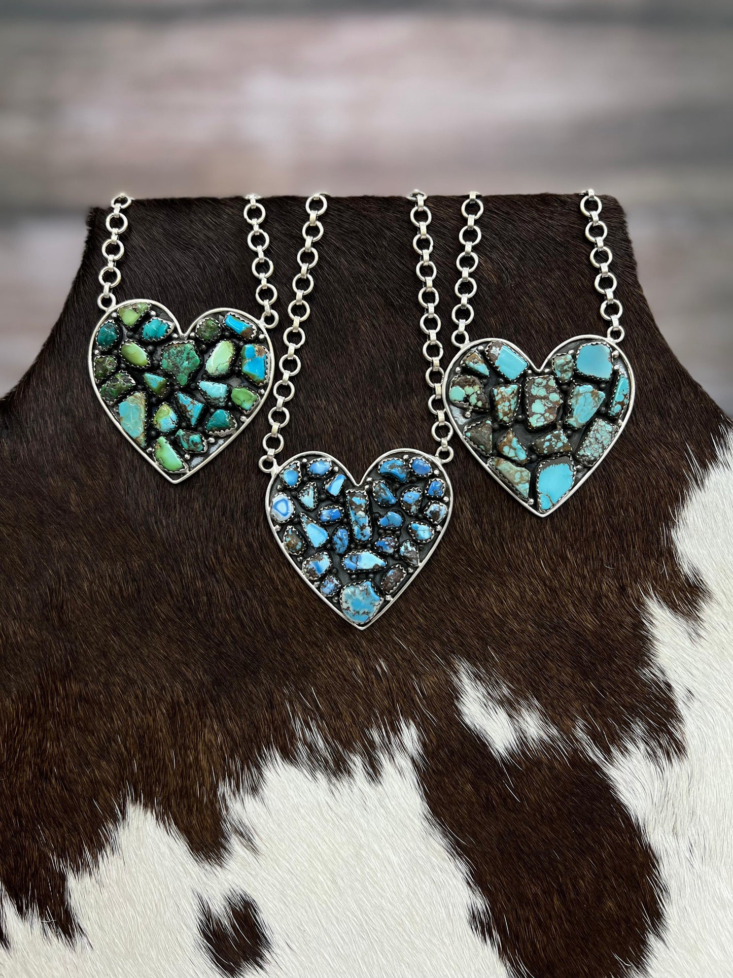 Handmade Sterling Silver Multi Stone Heart Necklace with Signed Nizhoni