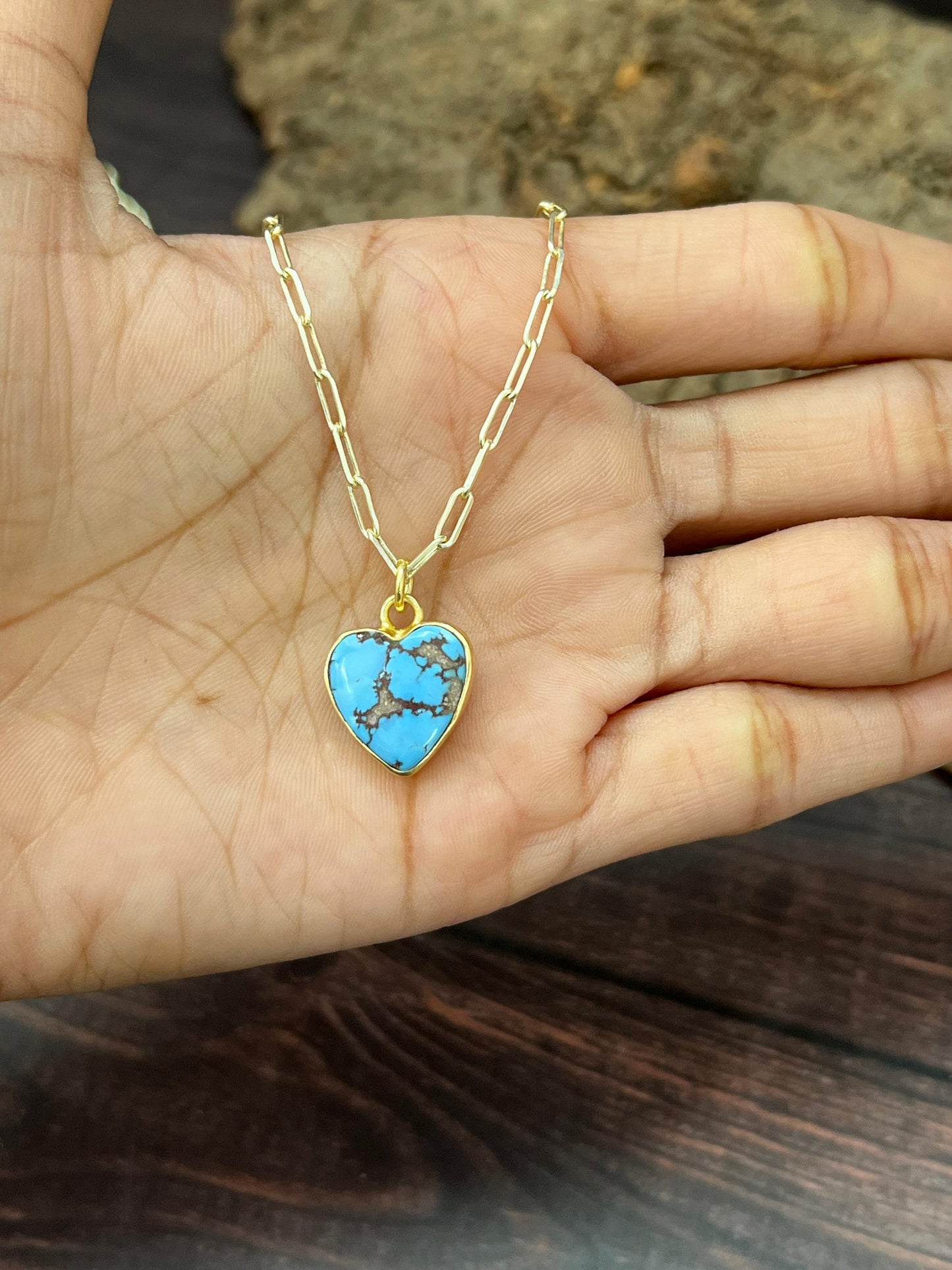 "THE GOLDEN COLLECTION" Handmade Natural Golden Hills Turquoise Heart Gold Plated Necklace