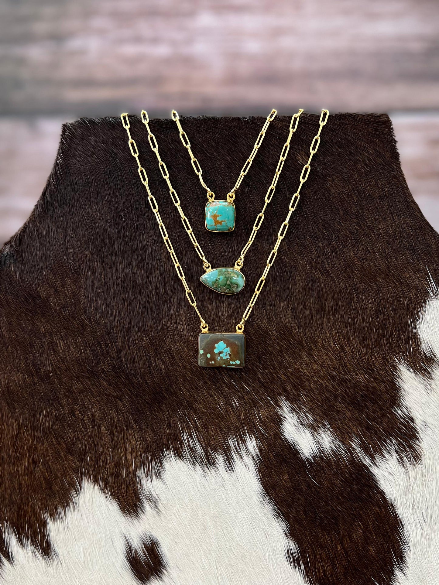 "THE GOLDEN COLLECTION" Handmade Natural Kingman Turquoise, Sonoran Mountain Turquoise, Number 8 Gold Plated Necklace (3)