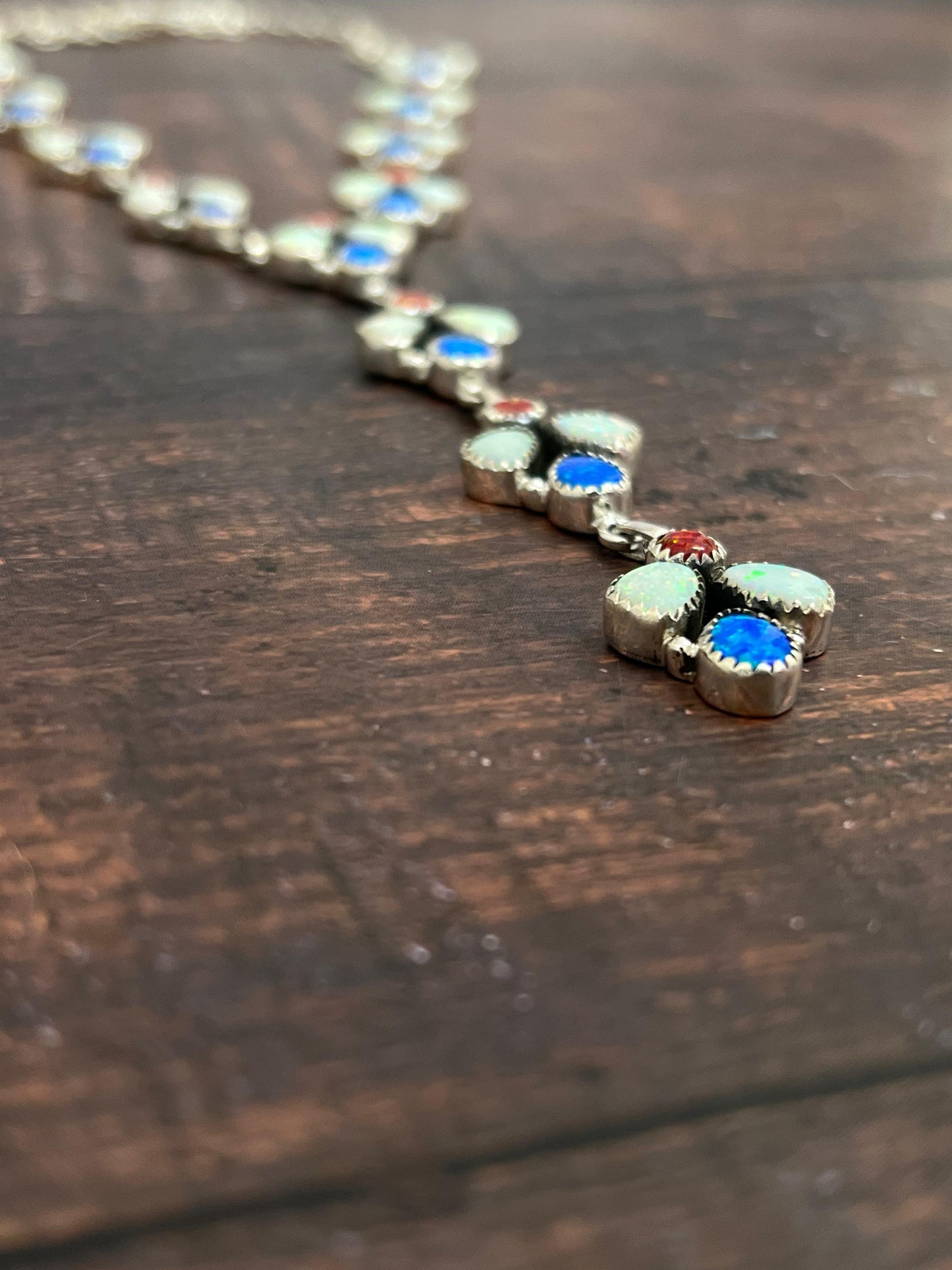 ** 4TH OF JULY ** Handmade Sterling Silver Synthetic Opal Necklace with Signed Nizhoni