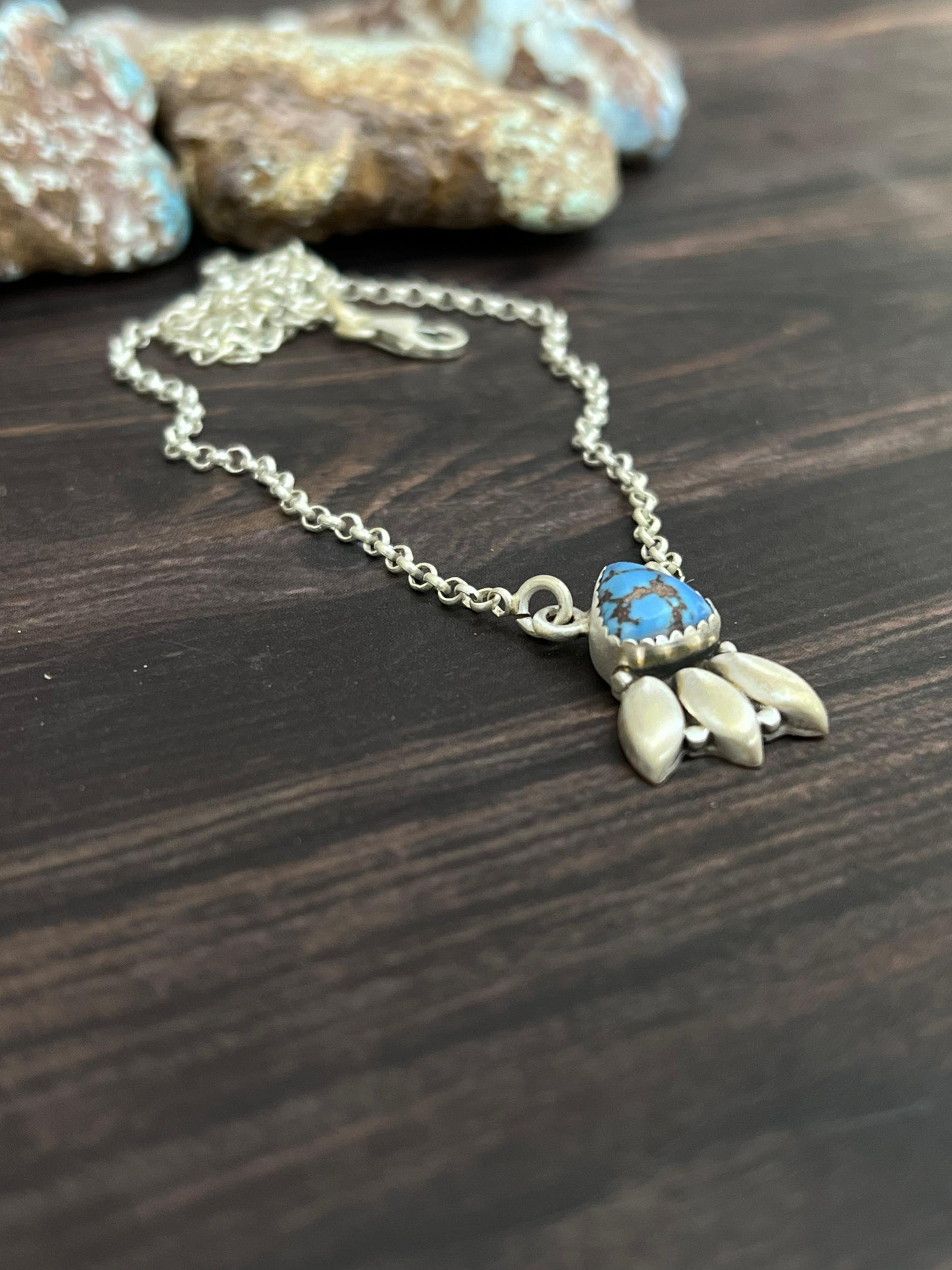 "Ball Collection" Handmade Sterling Silver Golden Hills Turquoise Necklace with Signed Nizhoni