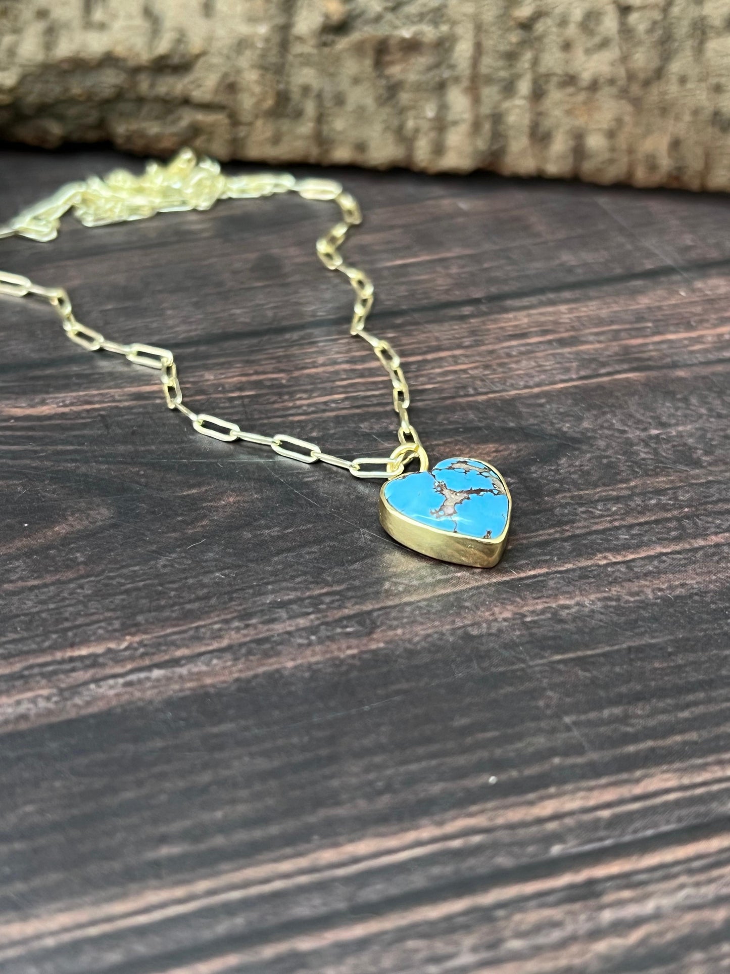 "THE GOLDEN COLLECTION" Handmade Natural Golden Hills Turquoise Heart Gold Plated Necklace