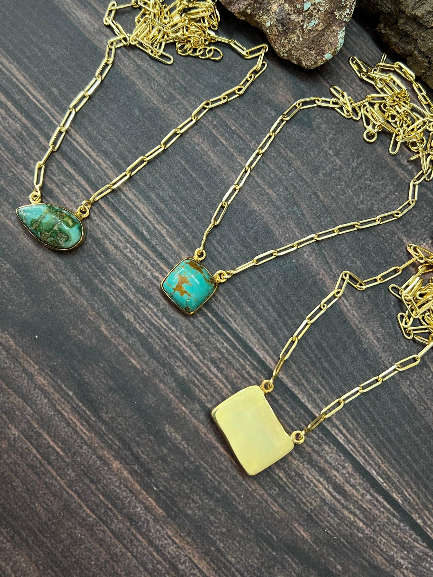 "THE GOLDEN COLLECTION" Handmade Natural Kingman Turquoise, Sonoran Mountain Turquoise, Number 8 Gold Plated Necklace (3)