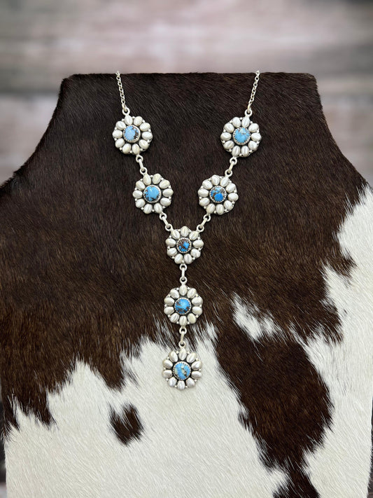 "Ball Collection" Handmade Sterling Silver Golden Hills Turquoise Necklace with Signed Nizhoni