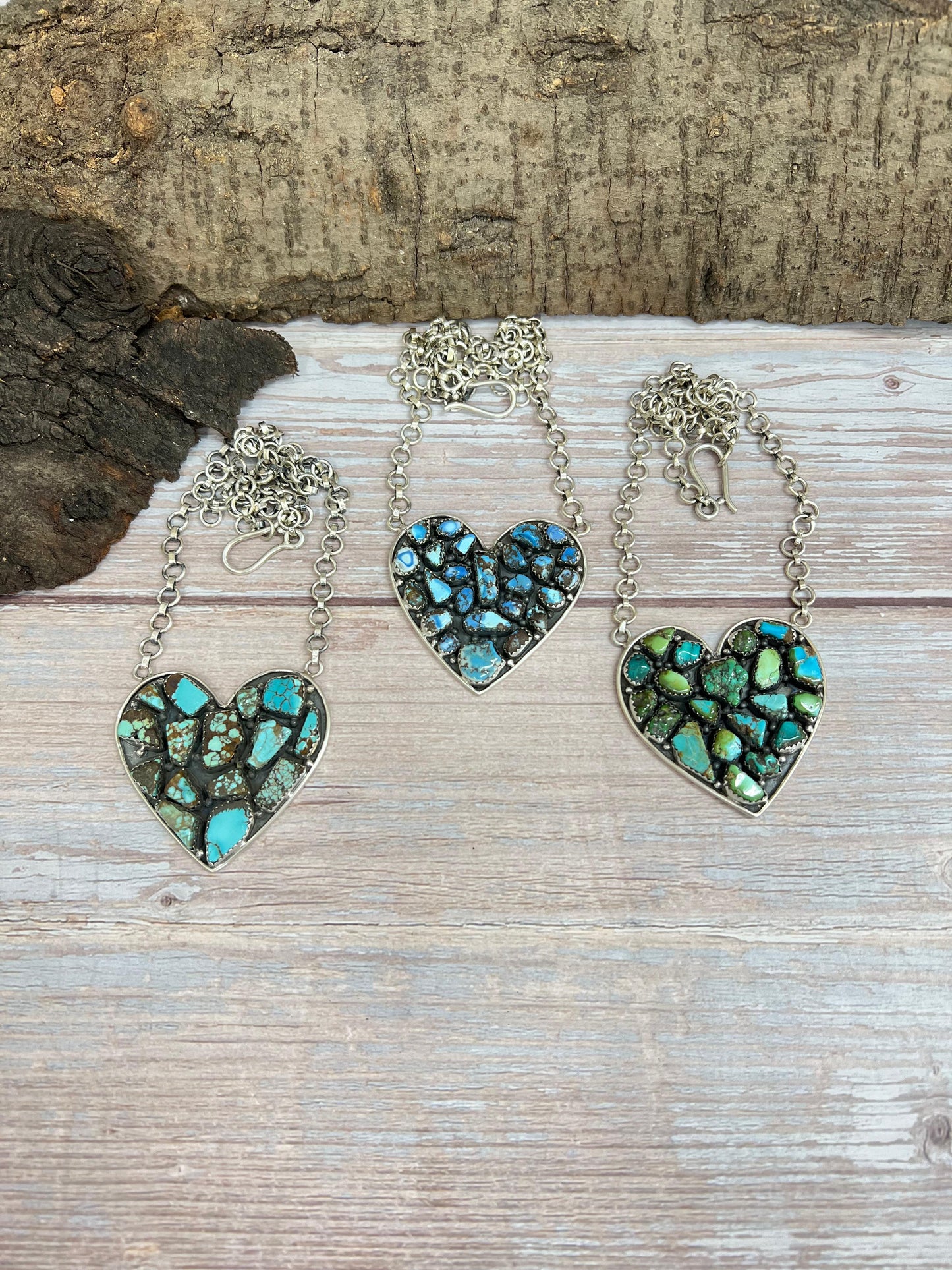 Handmade Sterling Silver Multi Stone Heart Necklace with Signed Nizhoni