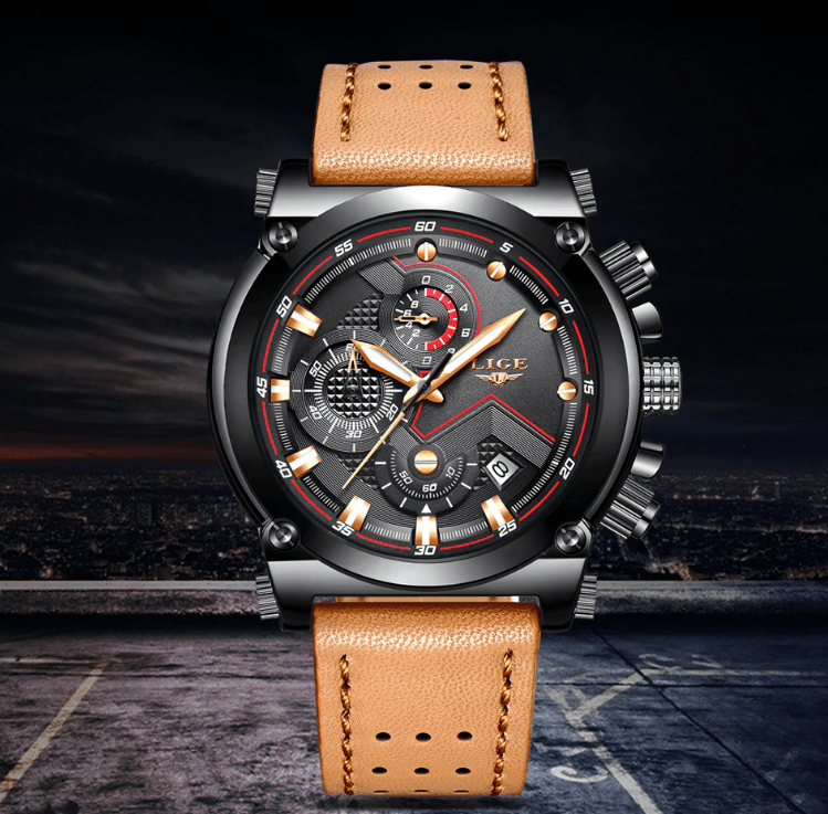 Men's Waterproof Modern Watch With Leather Belts, Stainless Steel Case Excellent Look Perfect Gift