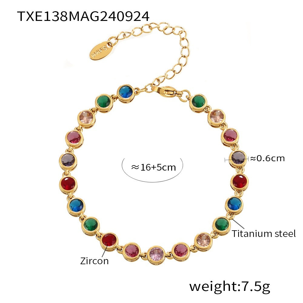 Titanium Steel Zircon Mixed Color Bracelet Vacuum Electroplating Non-fading Necklace