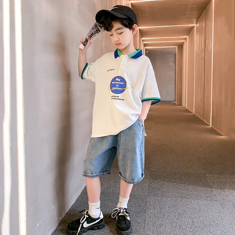 Boys Summer Short-sleeved Suits, Children's Handsome Summer Clothes