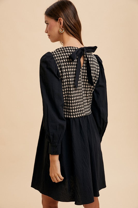 Tie Back Plaid Round Neck Mini Dress For Women – Chic and Comfortable Tie-Back Plaid Dress with Round Neck for Casual or Semi-Formal Occasions