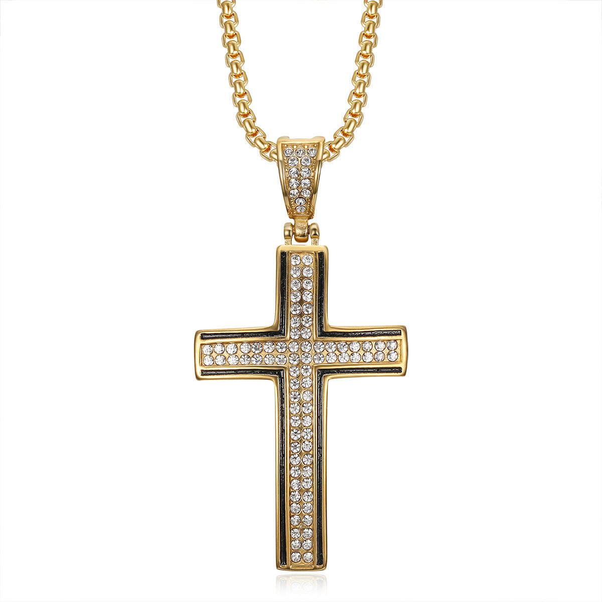 HIPHOP Stainless Steel Gold Plated Full Diamond Necklace