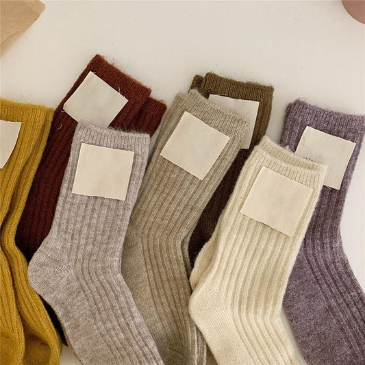 1Pair Ladies Pile Socks for Autumn Winter Pure Cotton Socks Solid Color Keep Warm Women Socks Mid Tube Socks Thickening Cashmere Socks For Men And Women
