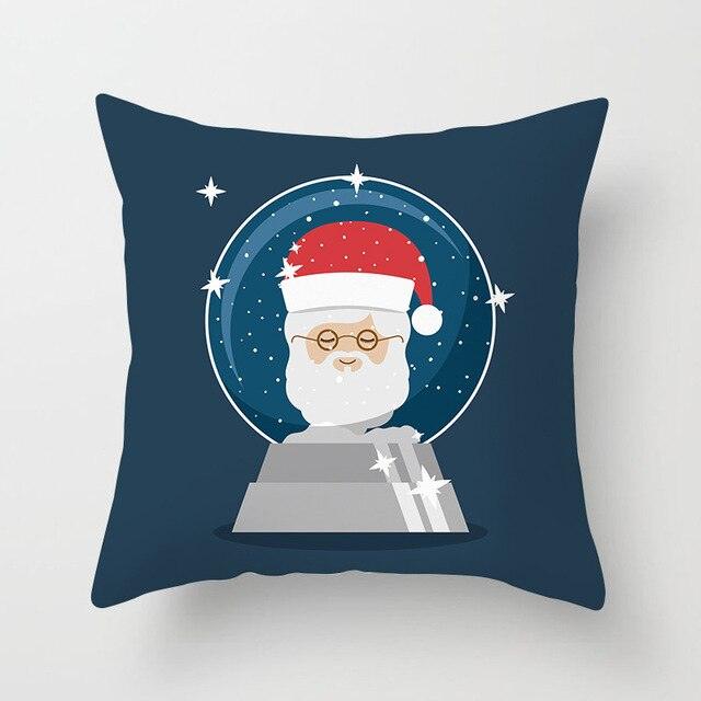 1Pcs Blue Christmas Tree Deer Santa Claus Pattern Polyester Cushion Cover Merry Christmas Throw Cushion Covers Tree Reindeer Star Pillow Case For Party Home Decoration Decorative Sofa Home Decor Pillowcover 45x45cm