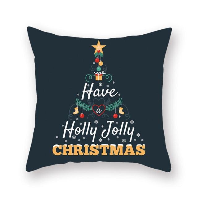 1Pcs Blue Christmas Tree Deer Santa Claus Pattern Polyester Cushion Cover Merry Christmas Throw Cushion Covers Tree Reindeer Star Pillow Case For Party Home Decoration Decorative Sofa Home Decor Pillowcover 45x45cm
