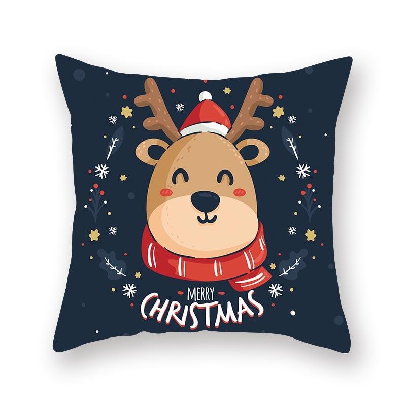 1Pcs Blue Christmas Tree Deer Santa Claus Pattern Polyester Cushion Cover Merry Christmas Throw Cushion Covers Tree Reindeer Star Pillow Case For Party Home Decoration Decorative Sofa Home Decor Pillowcover 45x45cm