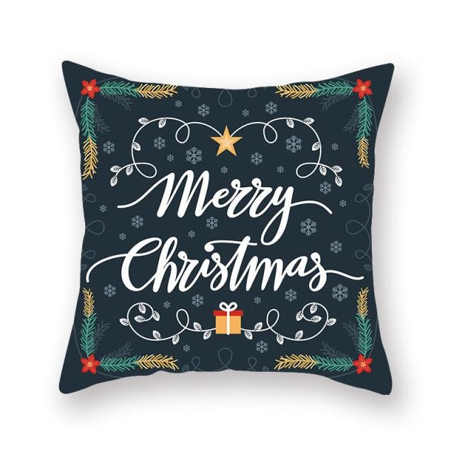 1Pcs Blue Christmas Tree Deer Santa Claus Pattern Polyester Cushion Cover Merry Christmas Throw Cushion Covers Tree Reindeer Star Pillow Case For Party Home Decoration Decorative Sofa Home Decor Pillowcover 45x45cm