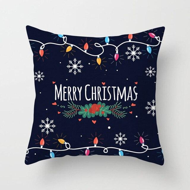 1Pcs Blue Christmas Tree Deer Santa Claus Pattern Polyester Cushion Cover Merry Christmas Throw Cushion Covers Tree Reindeer Star Pillow Case For Party Home Decoration Decorative Sofa Home Decor Pillowcover 45x45cm