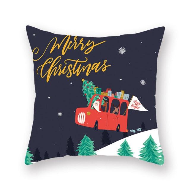 1Pcs Blue Christmas Tree Deer Santa Claus Pattern Polyester Cushion Cover Merry Christmas Throw Cushion Covers Tree Reindeer Star Pillow Case For Party Home Decoration Decorative Sofa Home Decor Pillowcover 45x45cm