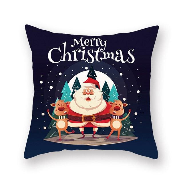 1Pcs Blue Christmas Tree Deer Santa Claus Pattern Polyester Cushion Cover Merry Christmas Throw Cushion Covers Tree Reindeer Star Pillow Case For Party Home Decoration Decorative Sofa Home Decor Pillowcover 45x45cm