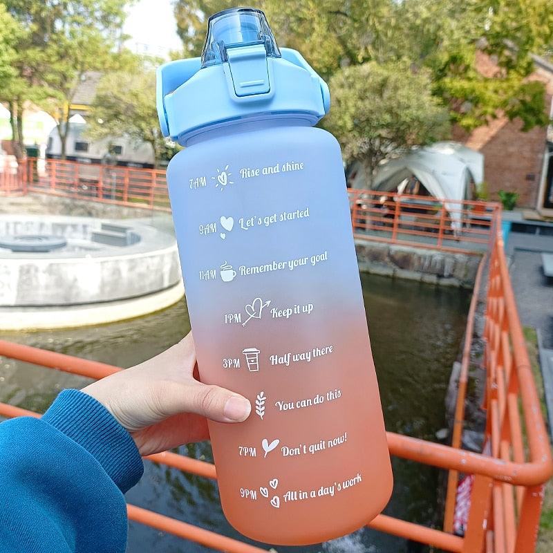 2 Liters Water Bottle Motivational Drinking Bottle Sports Water Bottle With Time Marker Stickers Portable Reusable Plastic Cups Motivational Sports Water Bottle With Time Capacity Marker BPA Free Big Large Gym Cycling Water Bottle Cup Jug For Kids School
