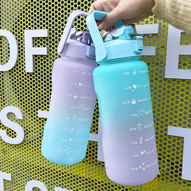 2 Liters Water Bottle Motivational Drinking Bottle Sports Water Bottle With Time Marker Stickers Portable Reusable Plastic Cups Motivational Sports Water Bottle With Time Capacity Marker BPA Free Big Large Gym Cycling Water Bottle Cup Jug For Kids School
