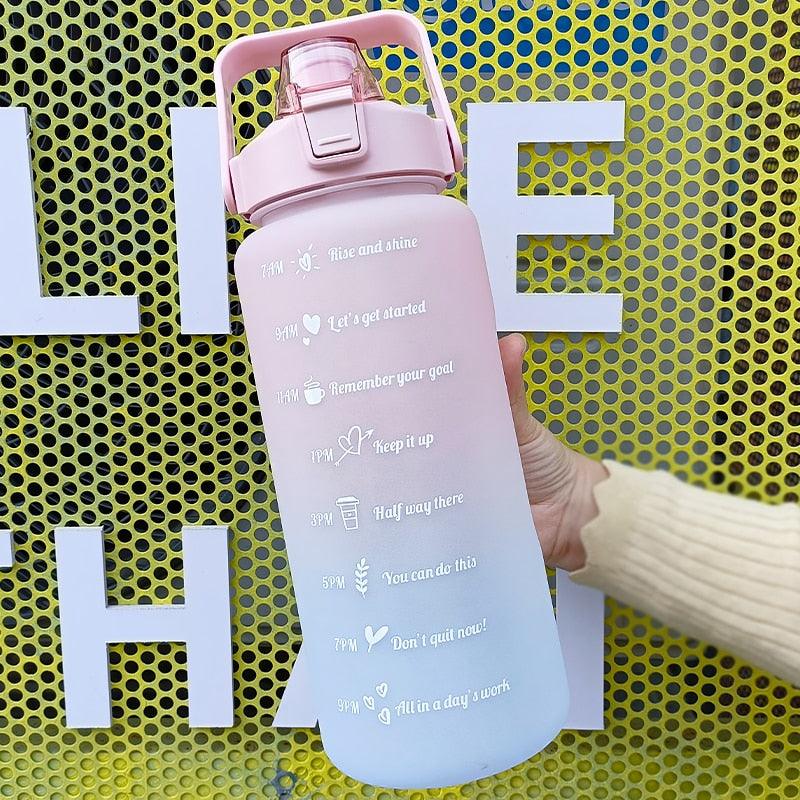 2 Liters Water Bottle Motivational Drinking Bottle Sports Water Bottle With Time Marker Stickers Portable Reusable Plastic Cups Motivational Sports Water Bottle With Time Capacity Marker BPA Free Big Large Gym Cycling Water Bottle Cup Jug For Kids School