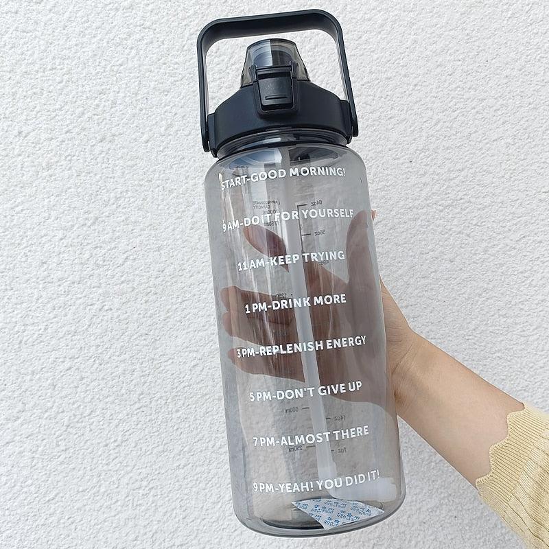 2 Liters Water Bottle Motivational Drinking Bottle Sports Water Bottle With Time Marker Stickers Portable Reusable Plastic Cups Motivational Sports Water Bottle With Time Capacity Marker BPA Free Big Large Gym Cycling Water Bottle Cup Jug For Kids School