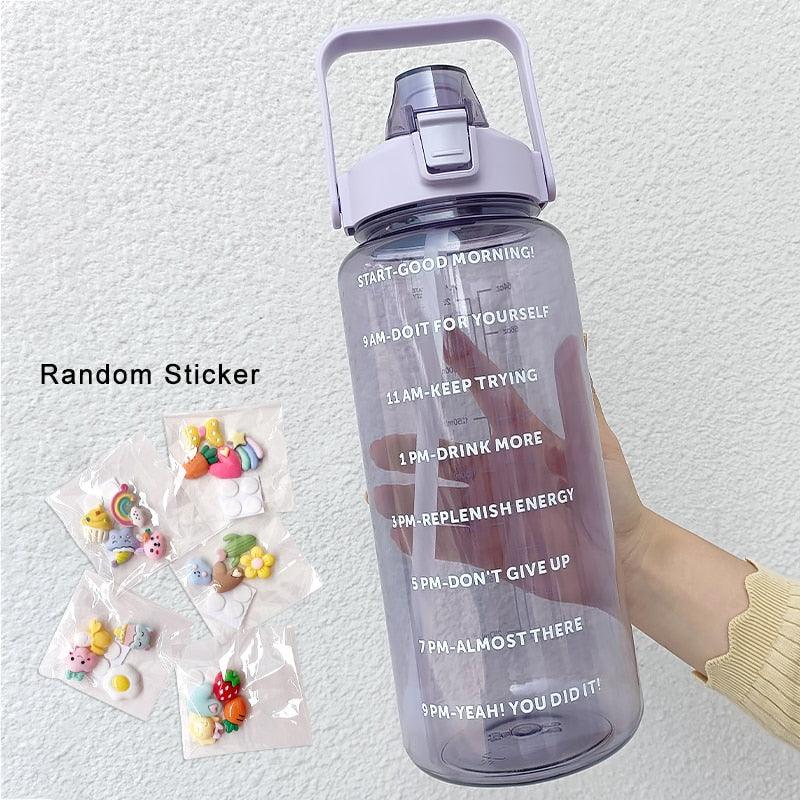 2 Liters Water Bottle Motivational Drinking Bottle Sports Water Bottle With Time Marker Stickers Portable Reusable Plastic Cups Motivational Sports Water Bottle With Time Capacity Marker BPA Free Big Large Gym Cycling Water Bottle Cup Jug For Kids School