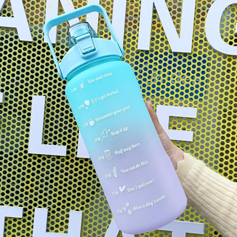 2 Liters Water Bottle Motivational Drinking Bottle Sports Water Bottle With Time Marker Stickers Portable Reusable Plastic Cups Motivational Sports Water Bottle With Time Capacity Marker BPA Free Big Large Gym Cycling Water Bottle Cup Jug For Kids School