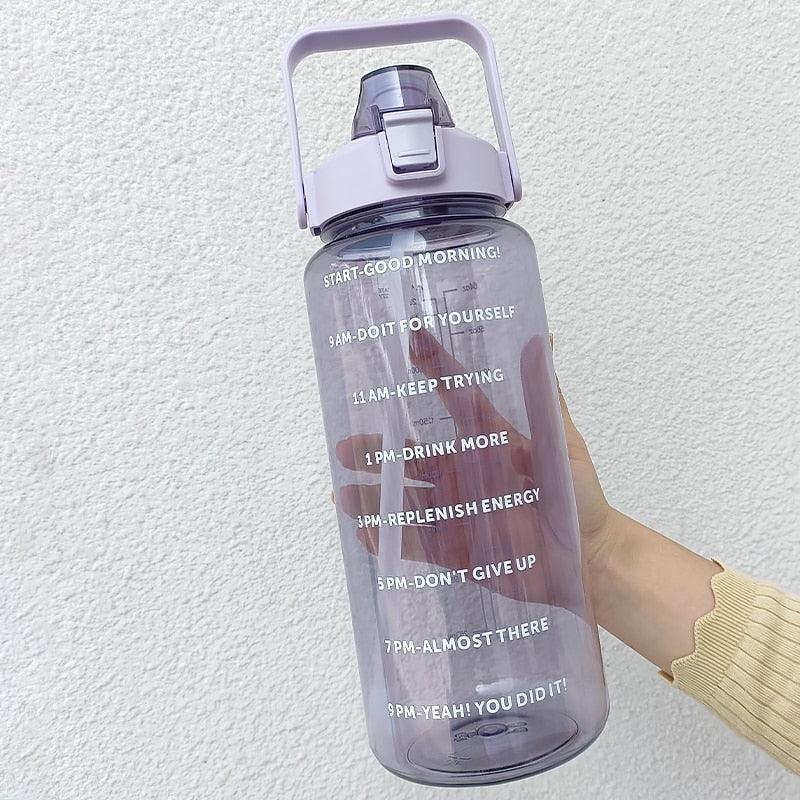 2 Liters Water Bottle Motivational Drinking Bottle Sports Water Bottle With Time Marker Stickers Portable Reusable Plastic Cups Motivational Sports Water Bottle With Time Capacity Marker BPA Free Big Large Gym Cycling Water Bottle Cup Jug For Kids School