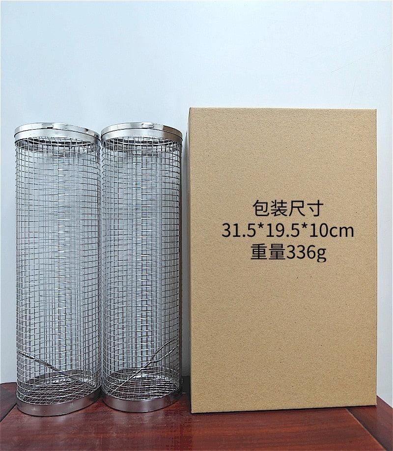 2 PCS Grill Basket BBQ Rolling Grilling Basket Stainless Steel Grill Mesh Barbeque Portable Grill Accessories for Fish BBQ Rolling Grilling Basket for Outdoor Grill Cylindrical Stainless Steel Grill