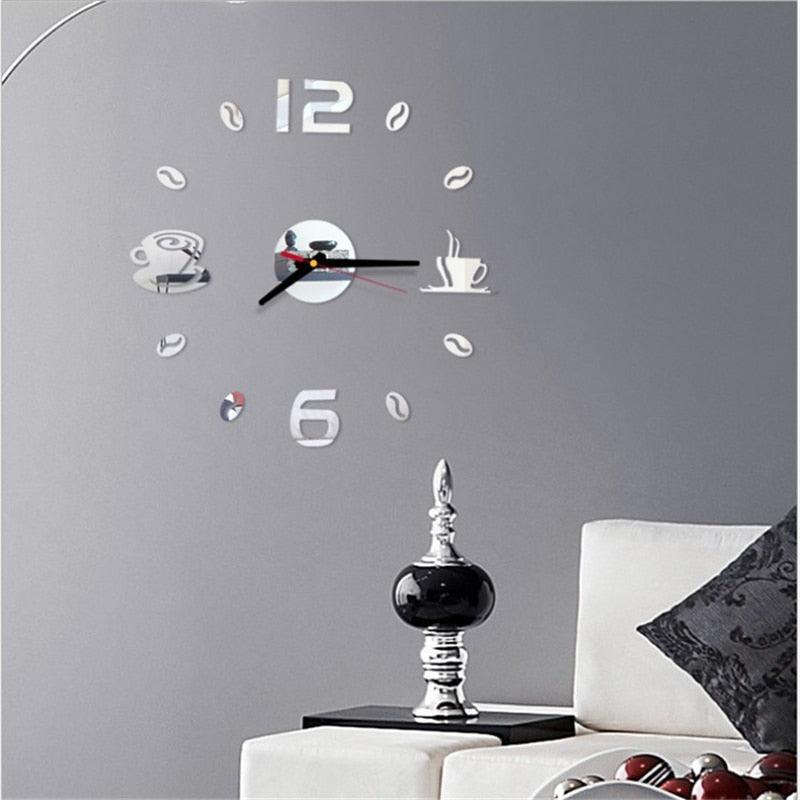 20 Inch Wall Clock Round Style Number Coffee Tea Cup Modern Large Silent Wall Stickers for Hall and Bedroom Home Decorations Arabic Numeral Wall Clocks Acrylic Mirror Stickers/Home Decor Design Acrylic Wall Clock Stickers Home Living Room Decoration
