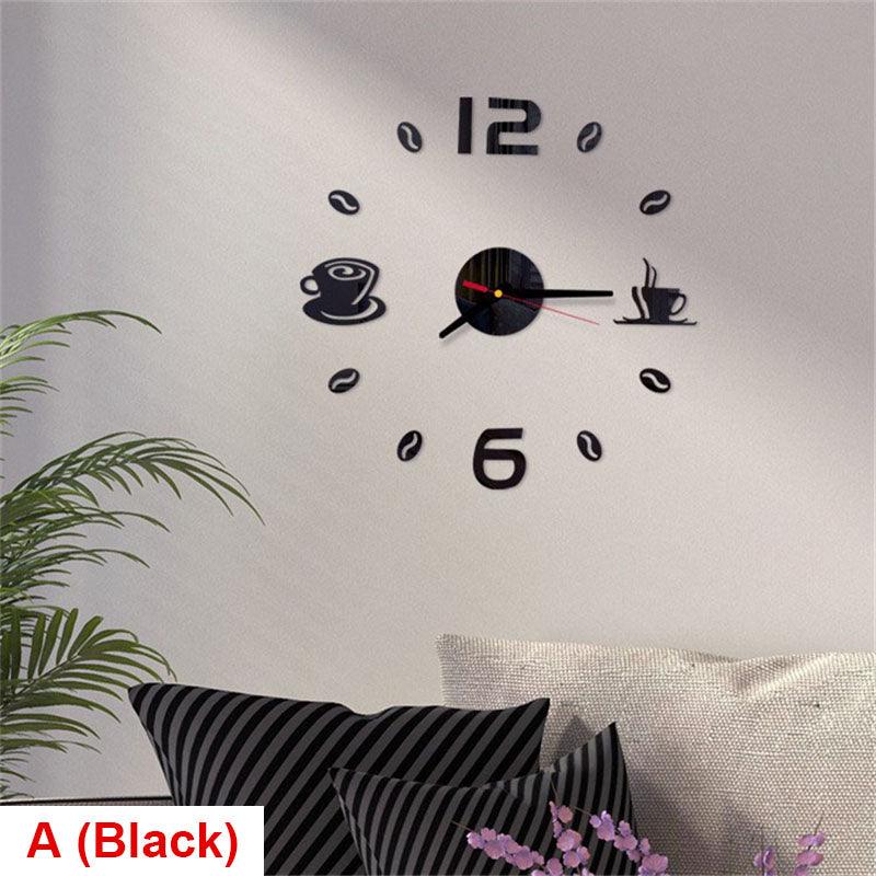 20 Inch Wall Clock Round Style Number Coffee Tea Cup Modern Large Silent Wall Stickers for Hall and Bedroom Home Decorations Arabic Numeral Wall Clocks Acrylic Mirror Stickers/Home Decor Design Acrylic Wall Clock Stickers Home Living Room Decoration