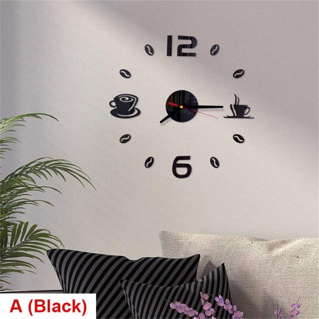 20 Inch Wall Clock Round Style Number Coffee Tea Cup Modern Large Silent Wall Stickers for Hall and Bedroom Home Decorations Arabic Numeral Wall Clocks Acrylic Mirror Stickers/Home Decor Design Acrylic Wall Clock Stickers Home Living Room Decoration