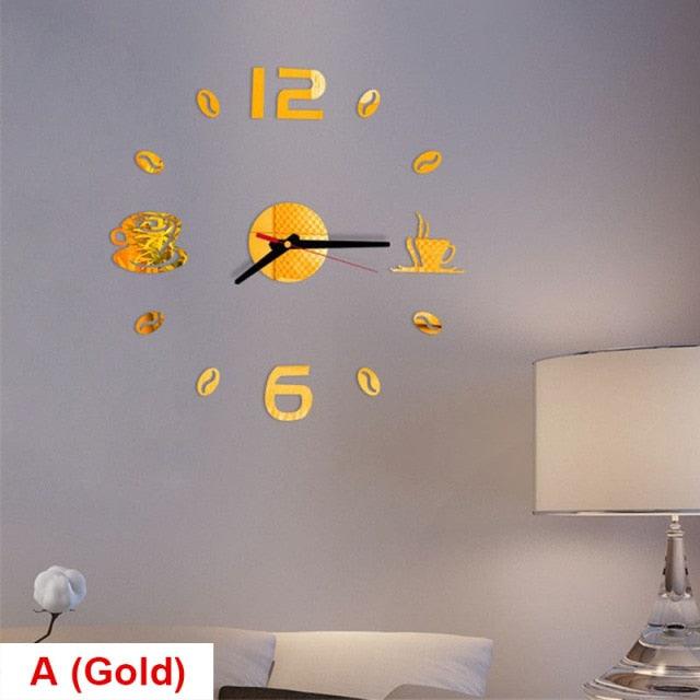 20 Inch Wall Clock Round Style Number Coffee Tea Cup Modern Large Silent Wall Stickers for Hall and Bedroom Home Decorations Arabic Numeral Wall Clocks Acrylic Mirror Stickers/Home Decor Design Acrylic Wall Clock Stickers Home Living Room Decoration