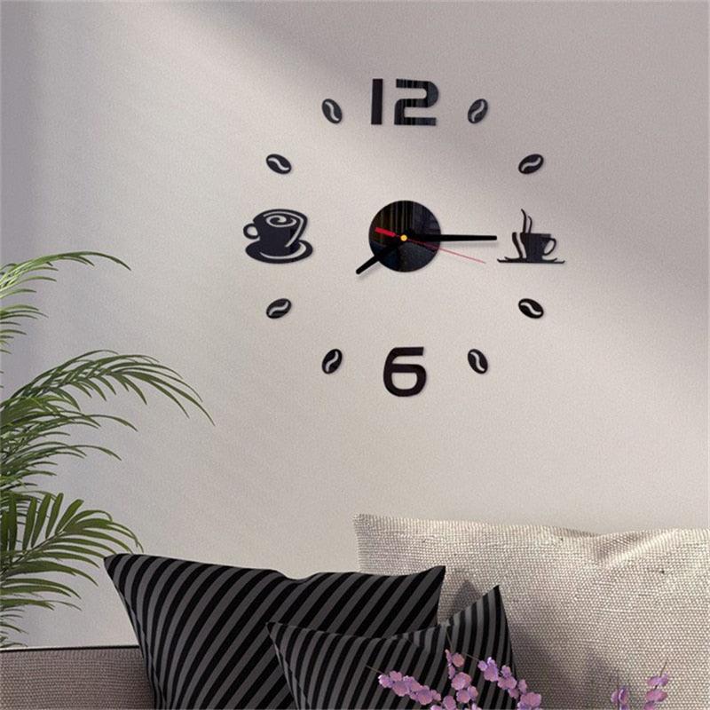 20 Inch Wall Clock Round Style Number Coffee Tea Cup Modern Large Silent Wall Stickers for Hall and Bedroom Home Decorations Arabic Numeral Wall Clocks Acrylic Mirror Stickers/Home Decor Design Acrylic Wall Clock Stickers Home Living Room Decoration
