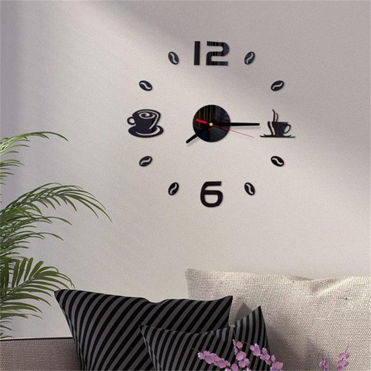 20 Inch Wall Clock Round Style Number Coffee Tea Cup Modern Large Silent Wall Stickers for Hall and Bedroom Home Decorations Arabic Numeral Wall Clocks Acrylic Mirror Stickers/Home Decor Design Acrylic Wall Clock Stickers Home Living Room Decoration
