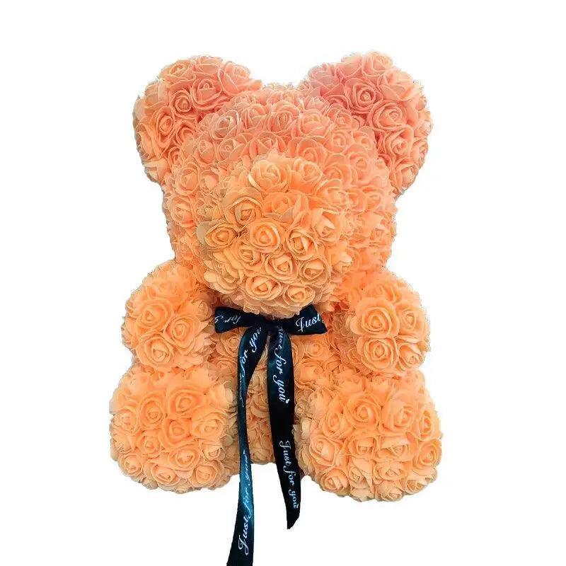 2021 Cute Artificial Flower Rose of Teddy Bear Christmas Decoration for Home Valentines Women Gifts