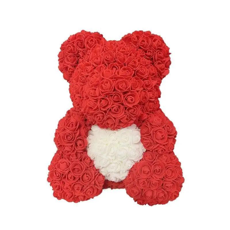 2021 Cute Artificial Flower Rose of Teddy Bear Christmas Decoration for Home Valentines Women Gifts