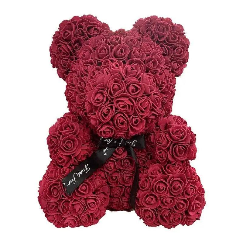 2021 Cute Artificial Flower Rose of Teddy Bear Christmas Decoration for Home Valentines Women Gifts
