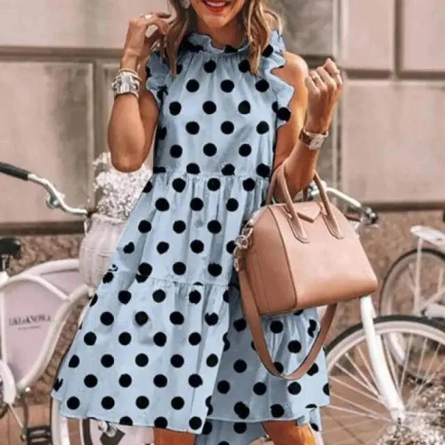 New Fashion Cute Stylish Dot Printed Sleeveless Women Dress - Fashion Dresses for women