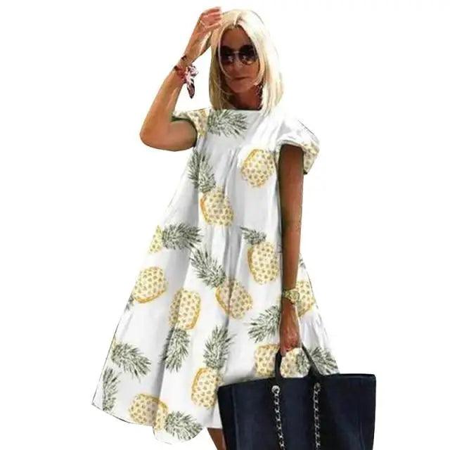 Women Retro Loose Casual Round Neck Short Sleeve Dress - Cute Fashion Dresses For Women