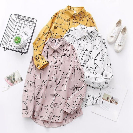 Cat pattern early autumn shirt