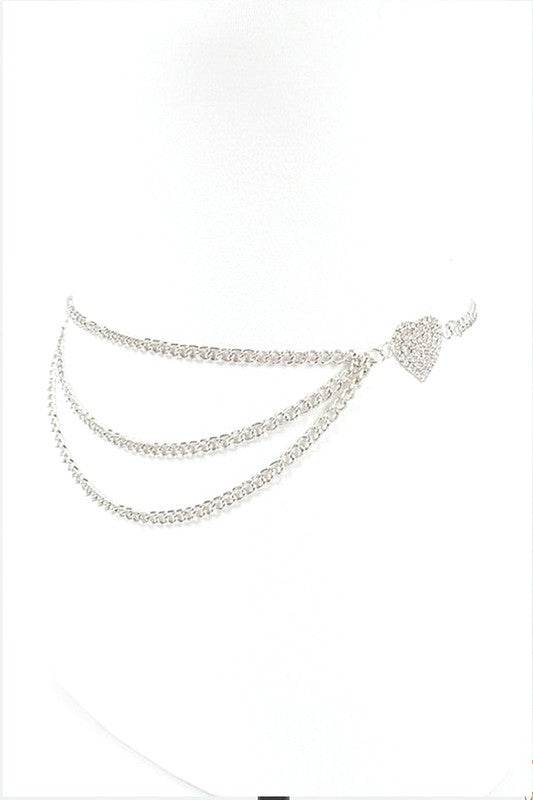 Rhinestone Heart Charm Layer Chain Belt