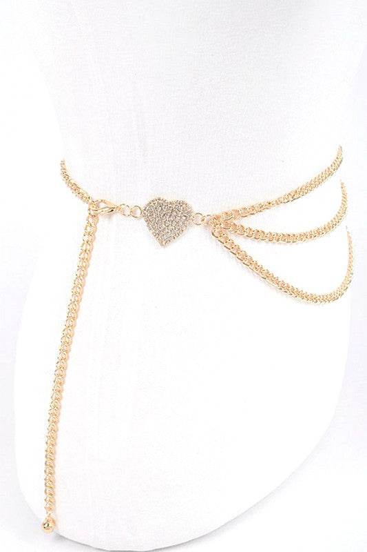Rhinestone Heart Charm Layer Chain Belt
