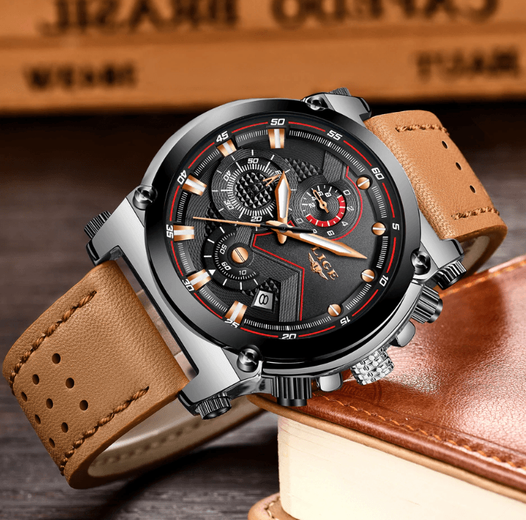 Men's Waterproof Modern Watch With Leather Belts, Stainless Steel Case Excellent Look Perfect Gift