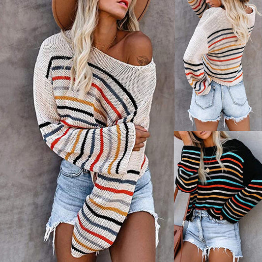 Colorful striped sweater women autumn