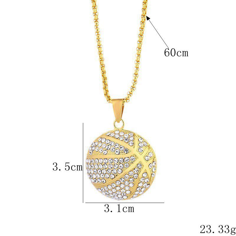 Hip Hop Ornament Gold Diamond Basketball Pendant Necklace